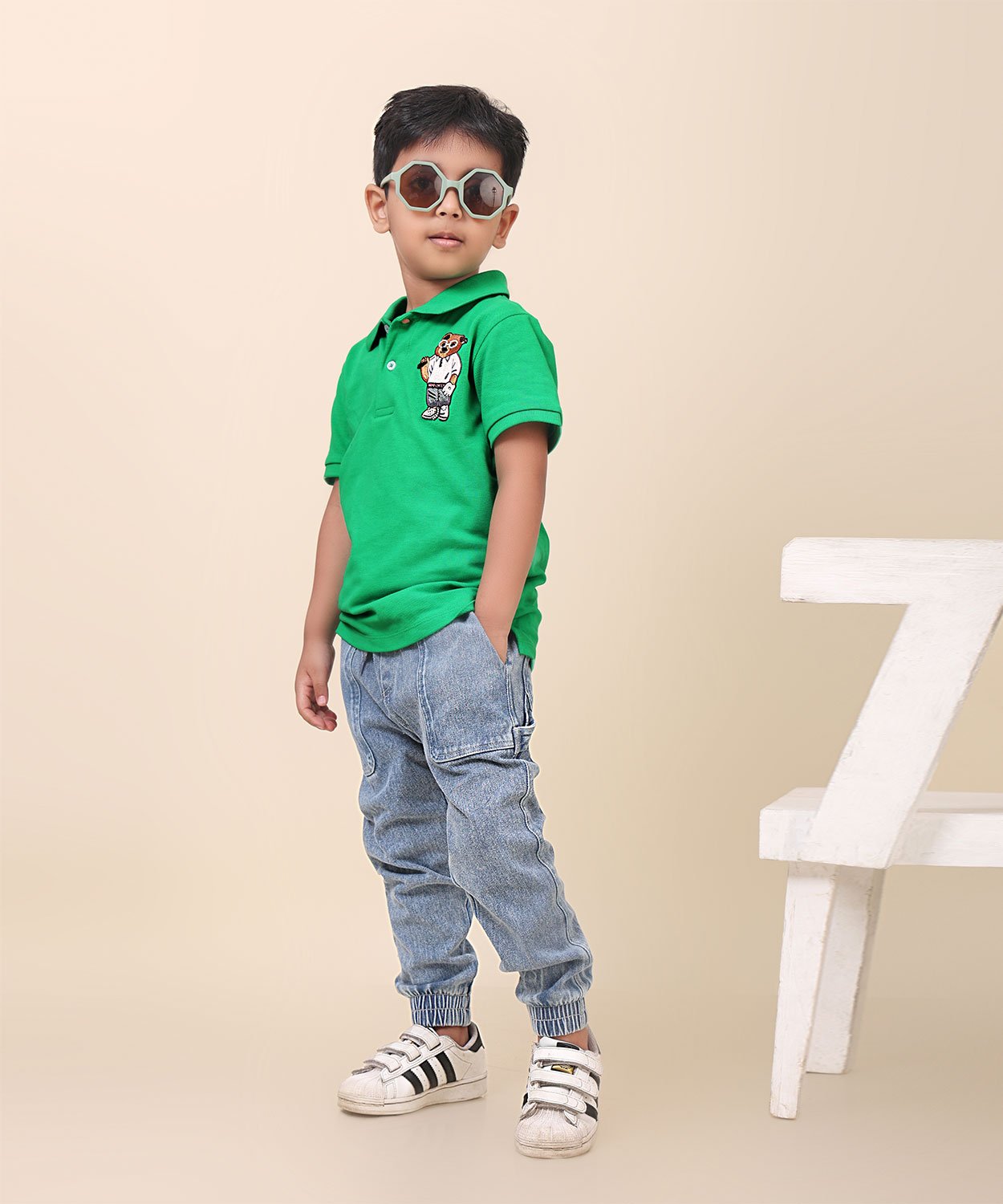 Green Polo T-Shirt For Boys With Hand Embellishment