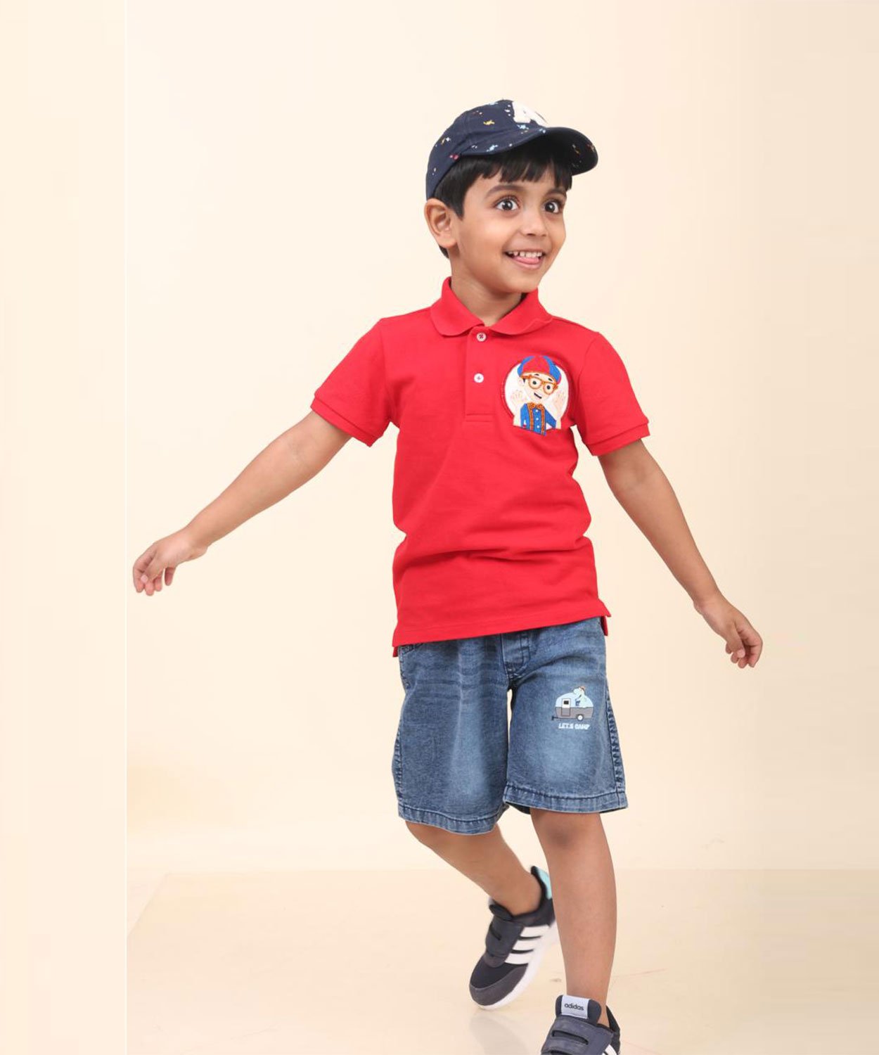 Red Polo T-Shirt With Hand Made Blippi Embllishment