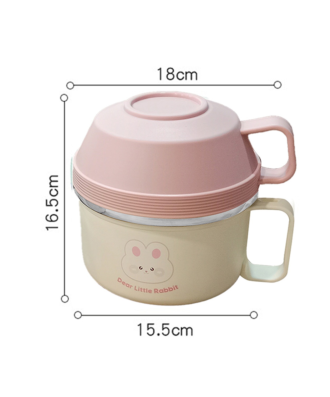 Cream & Pink Rabbit , Dual Handle Lunch Box With Cover