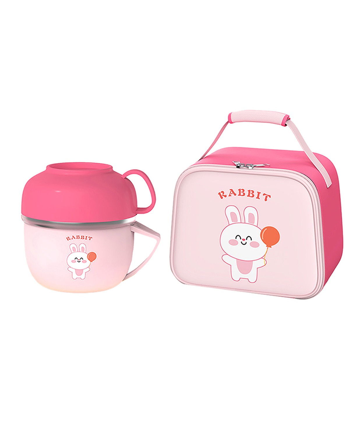 Pink Big Size, Bunny Dual Handle, Lunch Box With Cover
