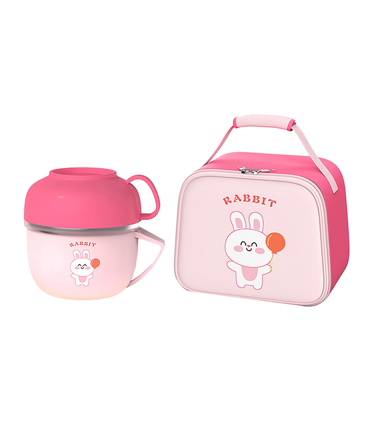 Pink Small Size, Bunny Dual Handle Lunch Box With Cover
