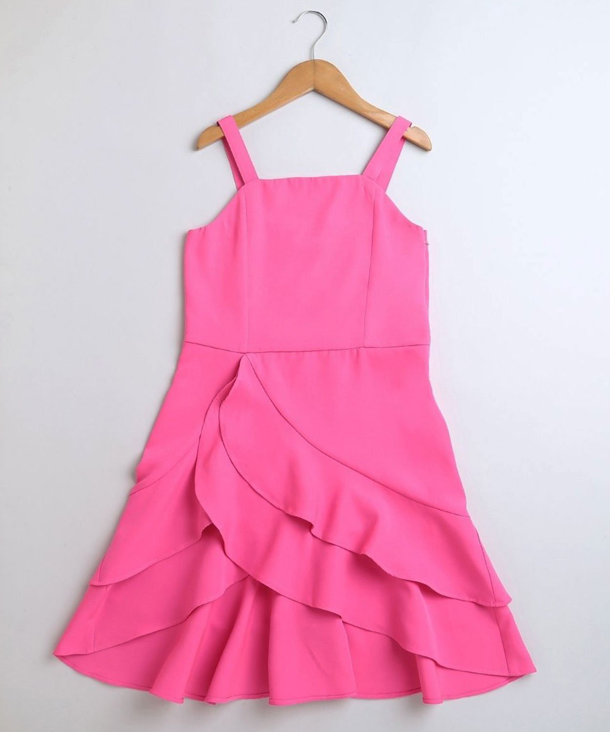 Sweetlime by AS Ruffled Solid Pink Polyester Party Dress