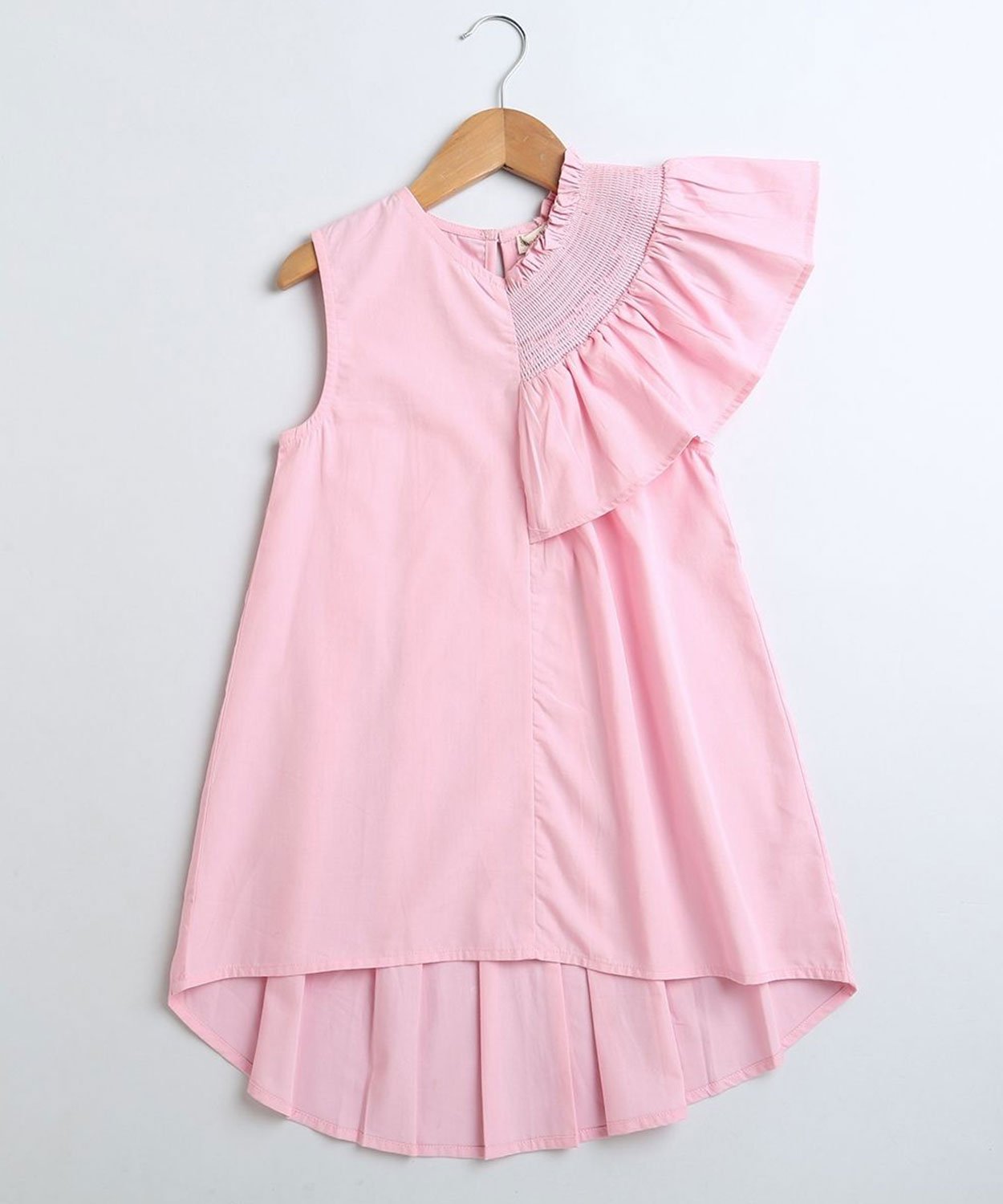 Sweetlime by AS Baby Pink Ruffled Pattern Cotton Poplin Dress