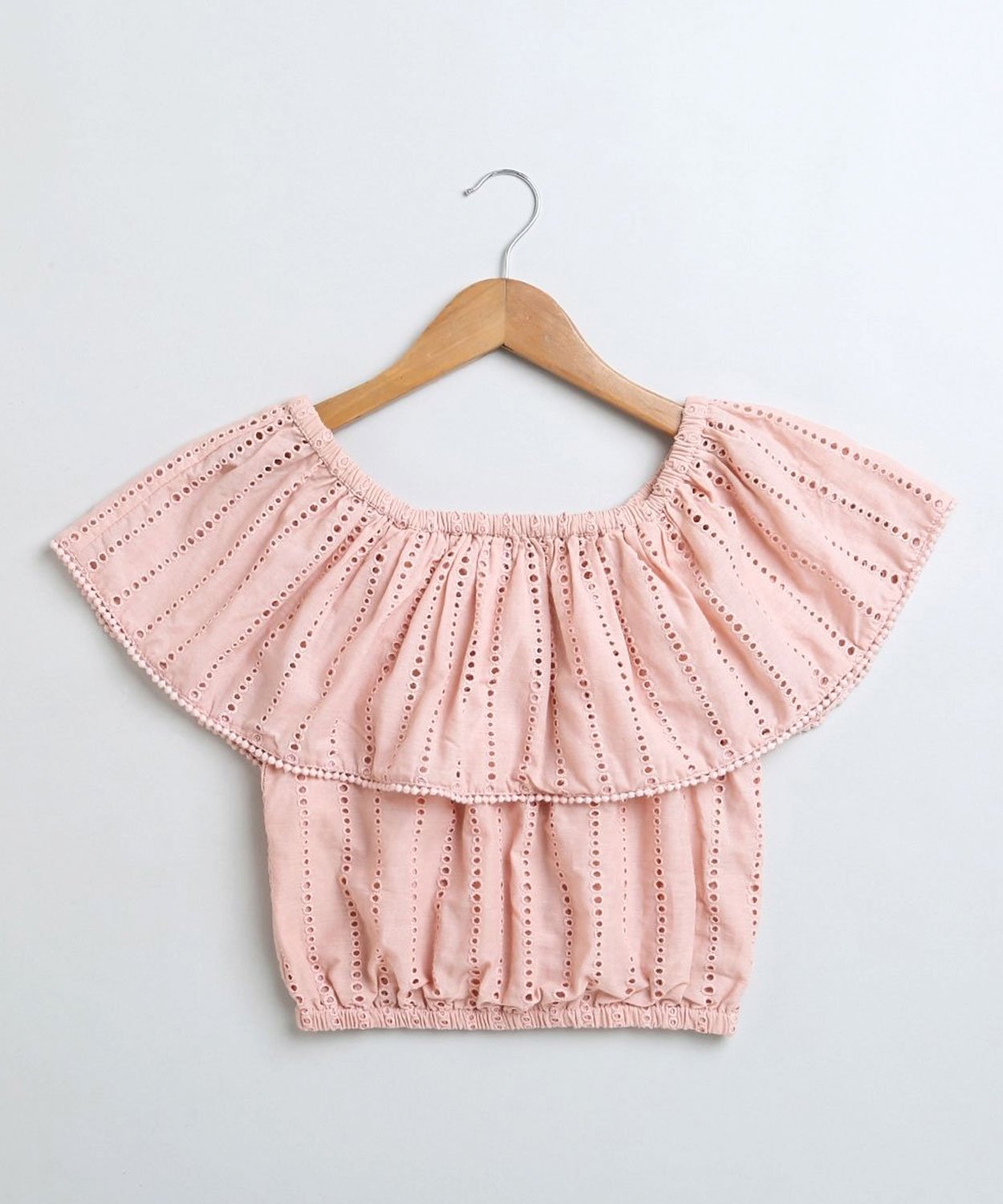 Sweetlime by AS Pastel Pink Off-Shoulder Schiffly Crop Top