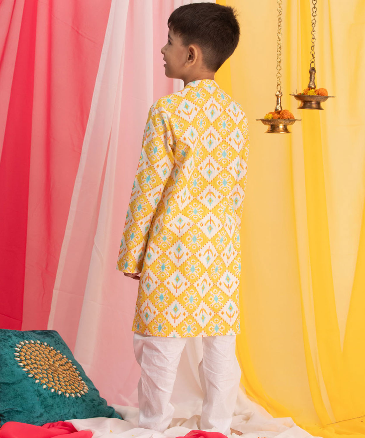 Yellow And White Kurta Pyjama Set
